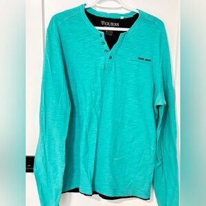 Guess Teal Long Sleeve Henley Shirt